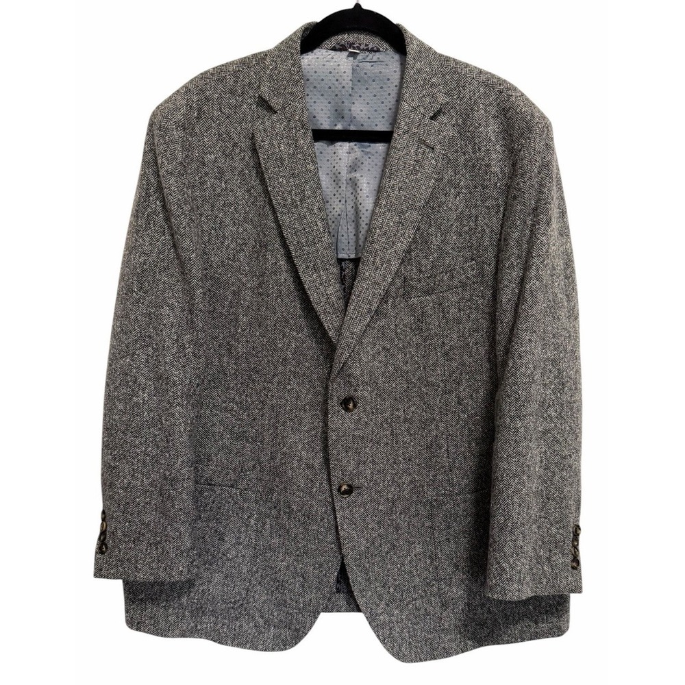 Patrick James Gray Herringbone Wool Blend Tweed Blazer Sport Coat Men's Size 46R